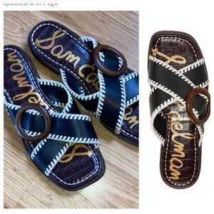 Sam Edelman Harlie Leather Whipstitch Cross Flat Sandals sz 7